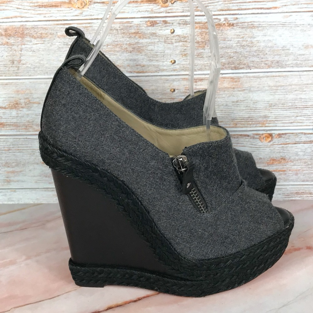 Christian Louboutin Deroba Platform Wedge Peep-toe Gray Espadrille - Picture 4 of 13